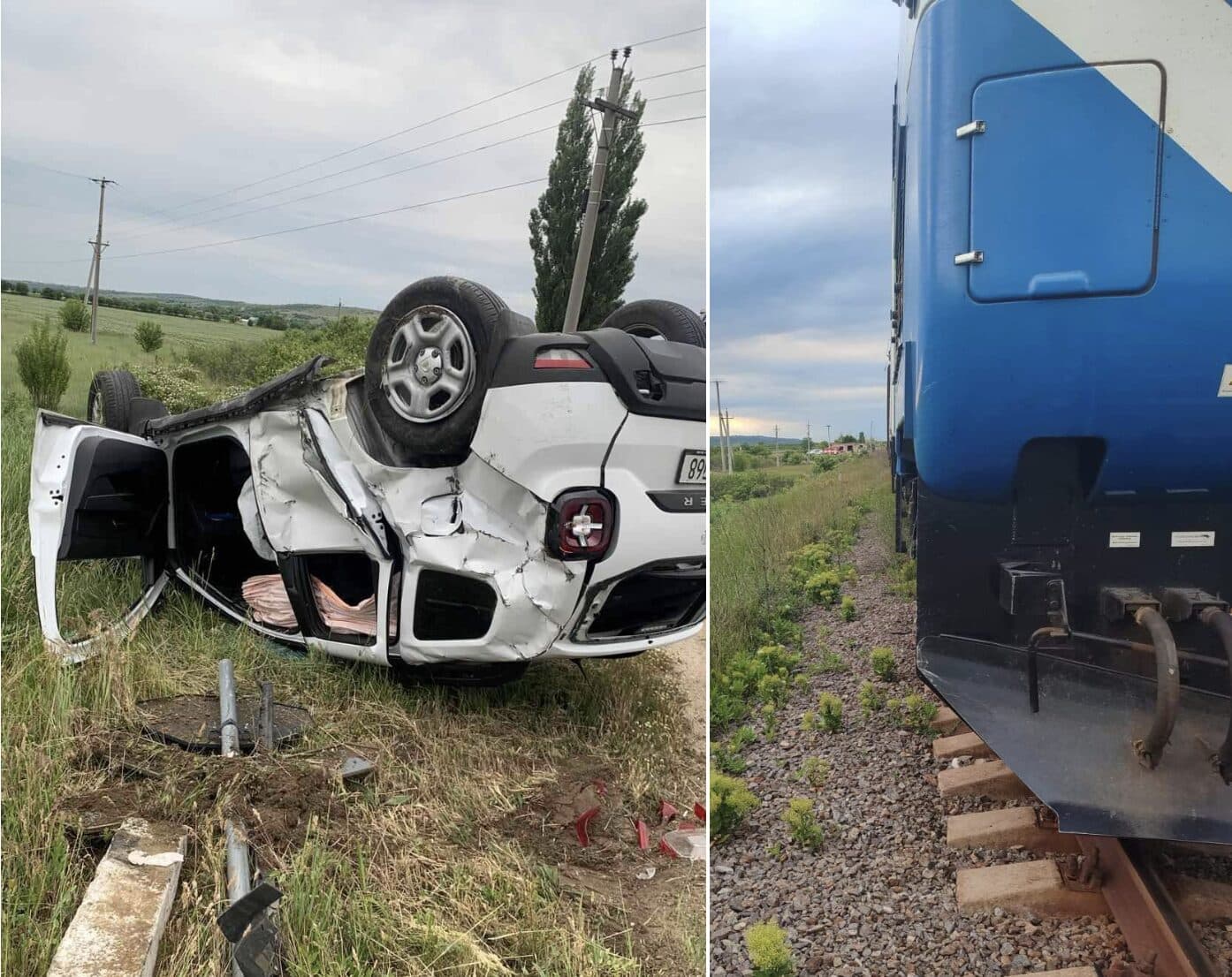 (ФОТО) В Яловенском районе автомобиль перевернулся после столкновения с грузовым поездом: Что говорят полиция и ЖДМ